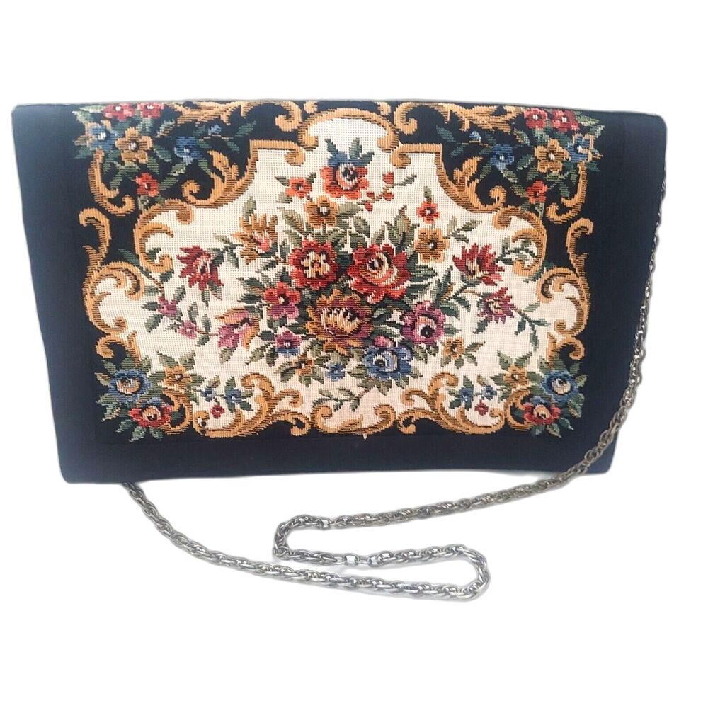 Vintage Walbaeg Tapestry Clutch with Chain Strap Evening Bag Purse